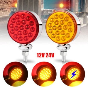 2x 3'' Dual Face LED Round Turn Signal Light Red Amber Side Marker Truck Trailer - Picture 1 of 13