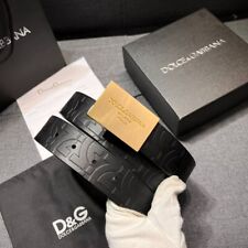 New Dolce & Gabbana Men's Embossed Calfskin Belt with Gold Buckle
