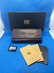NEW FRYE MELISSA LEATHER WALLET IN WINE (DARK PURPLE) NEW IN BOX WITH TAGS - Picture 1 of 10