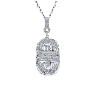 0.80 Ct Diamond Iced Out Mini Dog Tag Pendant Necklace 14k White Gold 16" Chain - Picture 1 of 5
