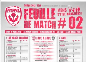 Feuille de match N°02 ASNL - Stade Brestois 29 (2013 - 2014) - Ligue 2 - Picture 1 of 1