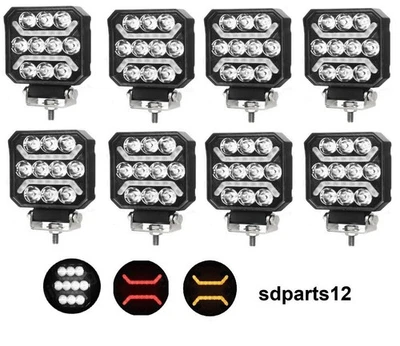 8 Phares de Travail LED 12V 24V 15W Feu Spot+Position Ambre Rouge 4x4 Camion VAN - Photo 1/4