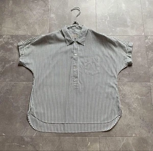 Margaret Howell Cotton Striped HalfButton Short Sleeve Shirt Gray M Used - Picture 1 of 11