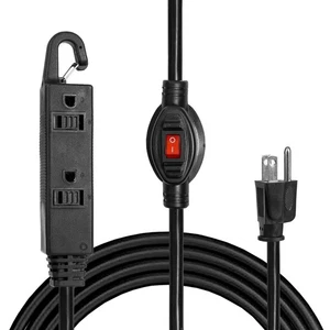 6 Fuß Verlängerungskabel mit Schalter Ein/Aus - 16/3 STJW schwarzes Kabel - 3 Steckdosen - 10 AMP - Bild 1 von 6