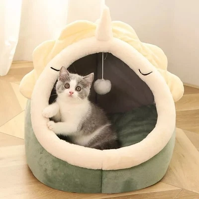 Pet Cat Kitten Dog Beds Igloo Fleece Bed Pyramid Cozy Washable Warm House Cave - Image 1 of 4
