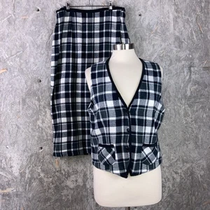 Set gonna in flanella nera bianca a quadri vintage taglia L con gilet - Foto 1 di 12