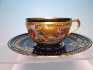 Antique Vienna Orpheus Signed Gilt Royal Blue Demitus Cup Saucer - Picture 1 of 10