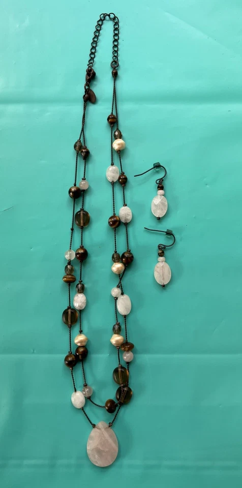 Lia Sophia“Cimaron”项链带Rosé石英和老虎眼珠耳环 — 第 1/4 张图片