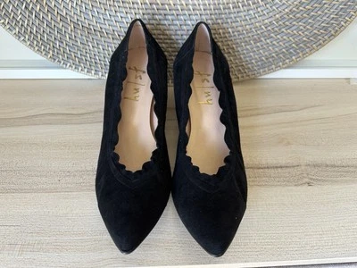 全新 French Sole FS/NY 黑色绒面革尖头波浪形高跟鞋 尺寸 8B — 第 1/4 张图片