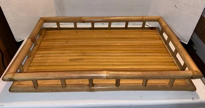 Vintage Bamboo Rattan Large Serving Tray 23” x 15” x 4” - Image 1 of 4
