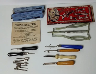 7 VTG Primitive Rug Hooking Tools Rug Needle Bucilla Shillcraft Virginia Snow - Image 1 of 4
