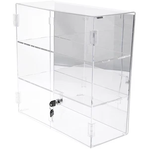 Plymor Clear Acrylic Locking Case, 2 Shelves (Mirrored) 16.5" x 16.25" x 7" - Picture 1 of 1