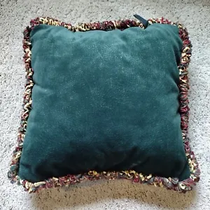 Portofino Soft Suede Looped Fringed Throw Pillow, Deep Green Forest Color 15x15 - Picture 1 of 8