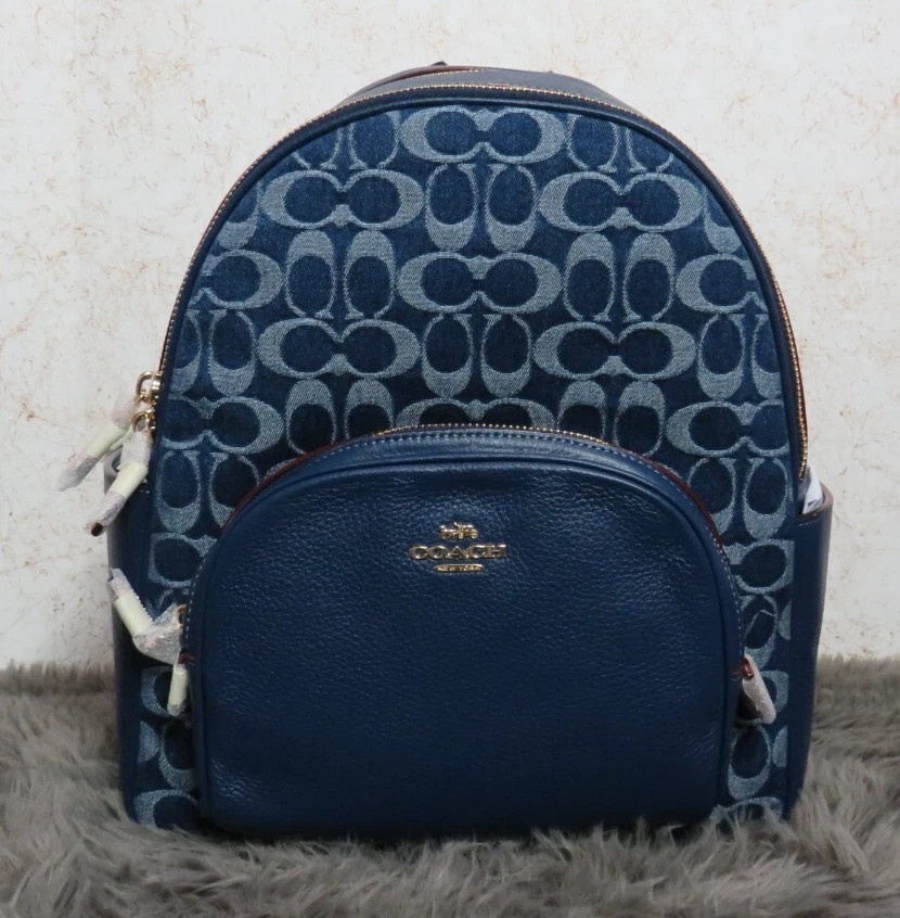 COACH CZ778 Court Backpack In Signature Denim & Leather With Cherry  Charm