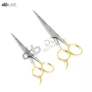 2 Pcs 4.5" 5.5" Hair Cutting Scissors/barber Shears - Ice Tempered Gold Handles - Picture 1 of 3