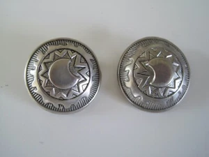 Earrings Huge Disc Dome Moon Sun Clip Silvertone - Picture 1 of 4
