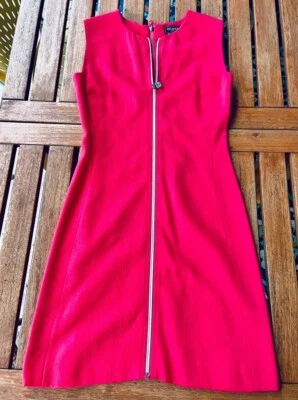 Versace Istante VTG 90s Pink Wool Sheath Double Zipper Cocktail Dress Sz S-38 IT - Image 1 of 4