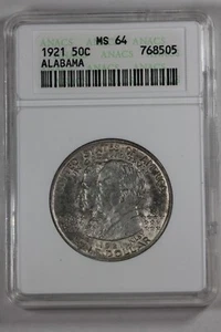 1921 .50 ANACS MS64 ALABAMA Classic Commemorative Coin, US Commemoratives - Picture 1 of 2