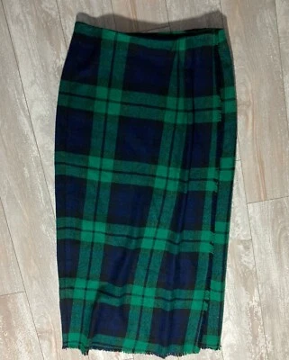 Women’s Cambridge Dry Goods Wool Blend VTG Plaid Blue Green Wrap Long Skirt - Image 1 of 4