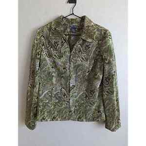 Madison Michelle Womens Sz M Lightweight Zip Up Crinkle Jacket Green Floral