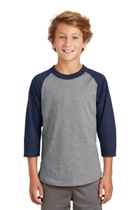 Sport-Tek Youth 100% Cotton Raglan 3/4 Sleeve Colorblock Baseball T-Shirt YT200 - Picture 1 of 23
