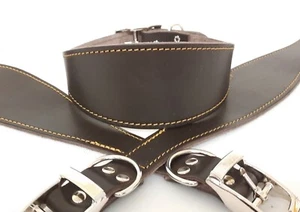 TRADITIONAL DARK BROWN  GOLD STITCH LEATHER WHIPPET DOG COLLAR  FITS 12"-13.5" ~ - Picture 1 of 2