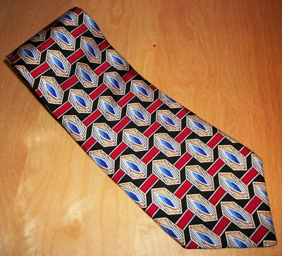 Corbata Oscar de la Renta roja-azul gema geométrica seda para hombre 56" L x 4" W D028 Foto 1 de 4