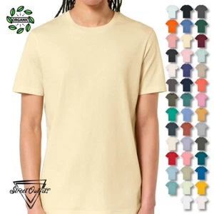 Organic Cotton Mens T-Shirt Plain Short Sleeve Shirt Crew Round Neck Casual Top - Picture 1 of 46
