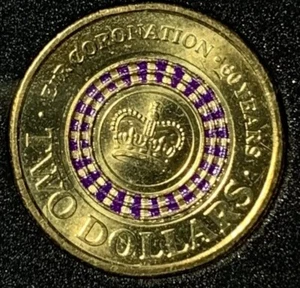 2013 Queen Coronation Purple 2 Dollar Coin UNCIRCULATED Very Low Mintage SCARCE - Picture 1 of 3