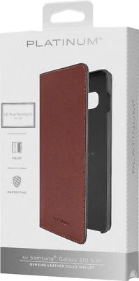 NEW Platinum Genuine Leather Folio Wallet Case for Samsung Galaxy S10+PLUS Brown - Image 1 of 4