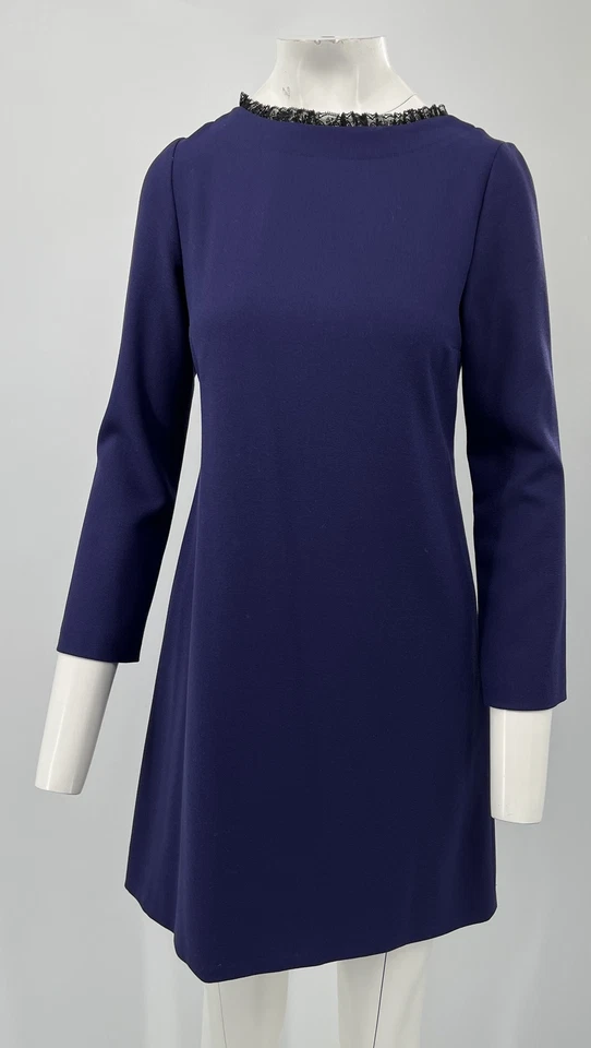 Vestido recto rojo Valentino púrpura manga larga encaje espalda moño acento talla 42 Foto 1 de 4