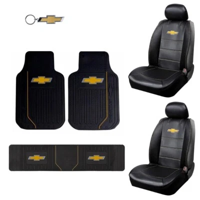 New 6pc Chevy Bow Tie  Logo Car Truck  Floor Mats Runner Seat Covers Keychain Foto 1 de 4