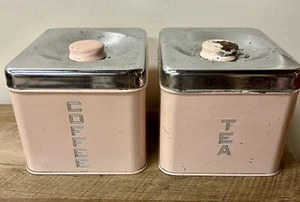 Vintage 1950’s Pink Beautyware Beauty Ware Coffee Tea Canisters & Covers - Picture 1 of 6