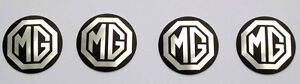 Set of 4 MGB Rostyle Wheel Centre Silver & Black Metal Badges, MG part AHH9268