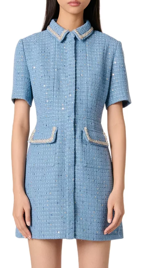 Vestido corto de tweed azul adornado con lentejuelas Maje - talla 42/10 EE. UU. - venta al por menor $495 Foto 1 de 4