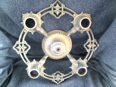 1930s(?) RIDDLE CO. DESIGN Pat No. Lámpara de techo 882 4 bombillas esqueleto Foto 1 de 4