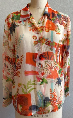 Camisa de seda con estampado floral hawaiano de colección equipo talla pequeña usada en excelente estado Foto 1 de 4