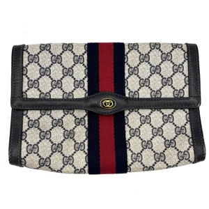 Vintage GUCCI GG Clutch Bag Sherry Line Navy PVC Leather Authentic 0028 - Picture 1 of 16