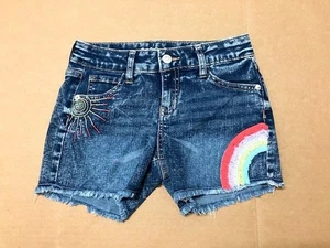 CAT&JACK GIRLS DENIM SHORTS - RAINBOW - SUPER STRETCH- ACID WASH- MEDIUM(7-8) - Picture 1 of 5