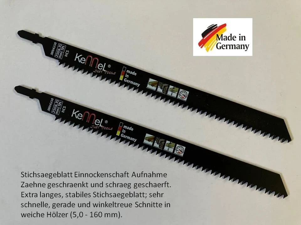 SONDERPOSTEN 2 extra langes stabiles 250 mm Stichsägeblatt T-Schaft für winkelgenaue Schnitte
