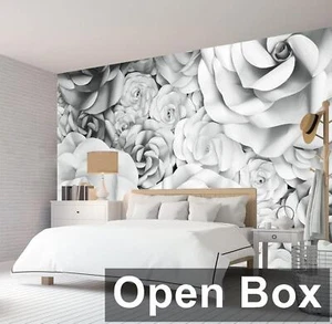 Bormia BN0022 - 151"x105" 3D White Rose Wall Mural WallPaper, Gray/White - Picture 1 of 5