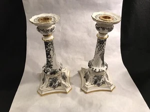 Wunderschönes Paar Royal Crown Derby Black Aves Kerzenständer 10 1/2" hoch, Gummis - Bild 1 von 12