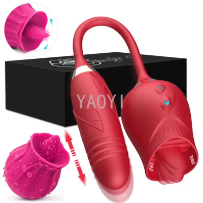 Waterproof Tongue Oral Clit Licking Rose Vibrator G Spot Dildo Sex Toys Women - Image 1 of 4