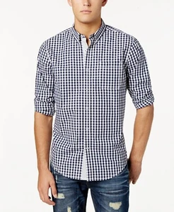 $95 American Rag Men Classic Fit Blue White Check Long-Sleeve Shirt S *REPAIRED* - Picture 1 of 2