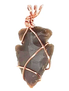 Wrapped knapped olive semiprecious gemstone new Natural Stone arrowhead pendants - Picture 1 of 12