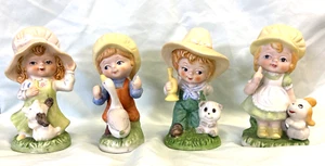 Set of 4 Figurines Children with Animals 5" Tall Vintage - Picture 1 of 5