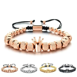 Luxury Copper Zircon Crown Bracelet Titanium Steel Pineapple Beads Xmas Gift - Picture 1 of 16