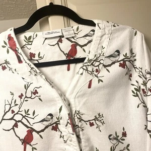 Vermont Country Store Womens Med Flannel Nightgown Cardinals Pockets 3/4 Sleeve - Picture 1 of 5