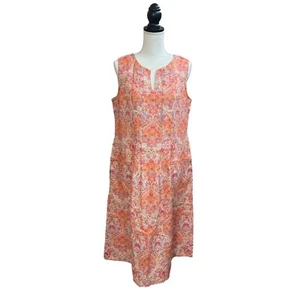 J Jill Love Linen Women Multicolor Medium Fit & Flare Dress Paisley Split Neck - Picture 1 of 4