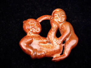 Old Nephrite Jade Stone Carved Sculpture Exotic Ancient Couple #12142301